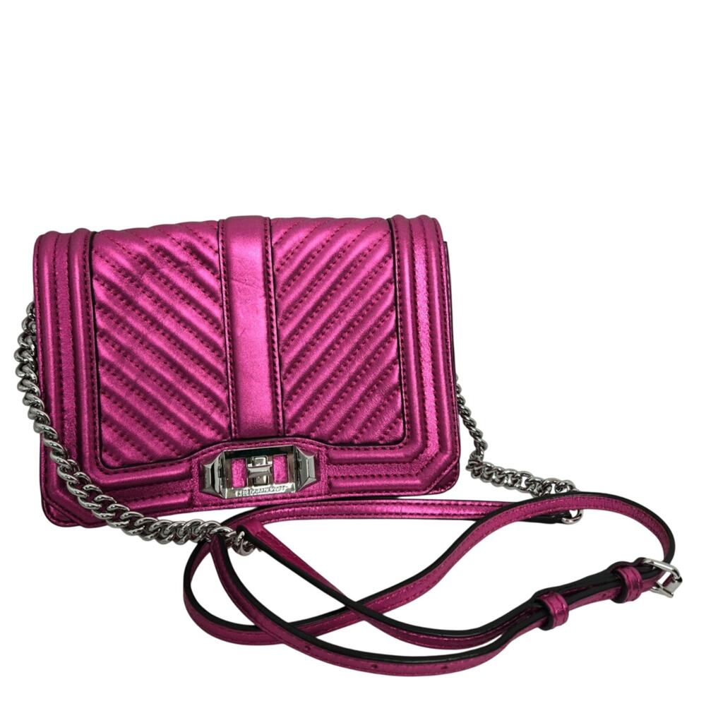 Rebecca Minkoff Metallic Fuchsia Quilted Chain Crossbody